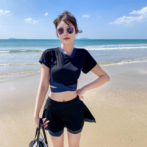 温泉分体泳衣2026新款游泳女两件式平角保守遮肚显瘦少女夏0920k
