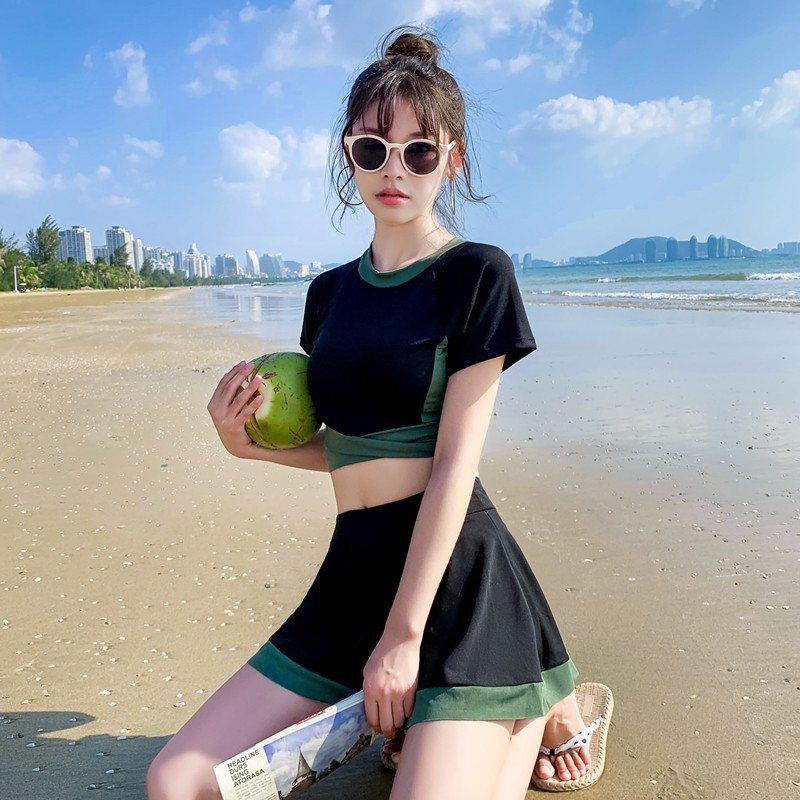 泳衣女裙式分体运动风两件套保守显瘦学生小胸聚拢韩国ins游泳装