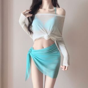 显瘦纯欲泳衣女度假 防晒比基尼大码 2026新款 分体小胸聚拢性感罩衫