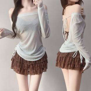 游泳衣女性感分体纯欲风比基尼三件长袖 罩衣蕾丝温泉度假遮肉泳装