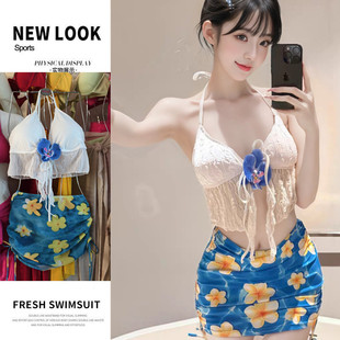 甜美系新款 比基尼三件套小胸bikini纯欲分体游泳衣女性感显瘦海边