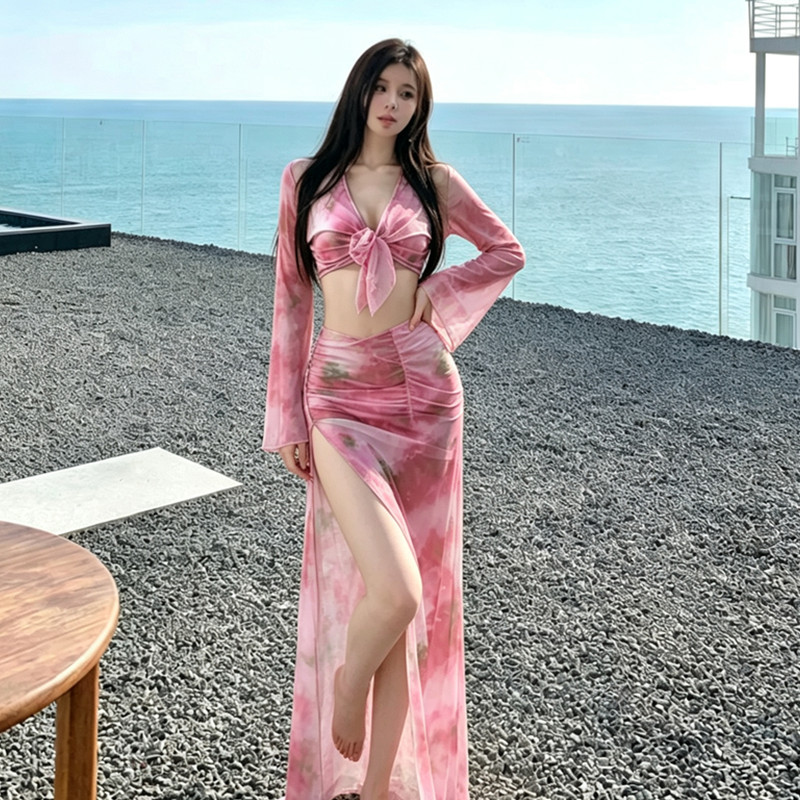 仙气游泳衣女bikini三件套长袖韩国性感辣妹爆款度假沙滩泳装新款