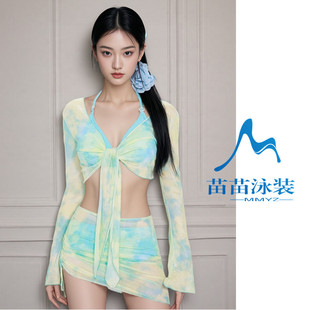 新款 度假沙滩泳装 韩国性感辣妹爆款 仙气游泳衣女bikini三件套长袖