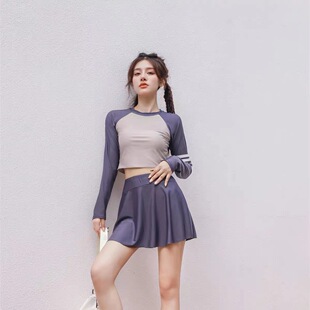 学生保守显瘦泡温泉泳装 游泳衣韩国ins长袖 运动分体裙式 2026新款