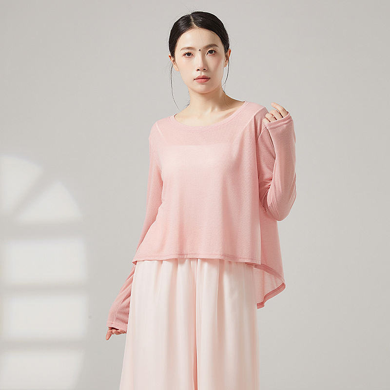 现代舞宽松罩衫长袖上衣舞蹈服透视身韵古典舞形体服艺考练功服装
