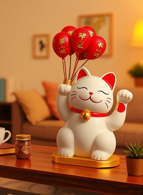 蕊杰新款乔迁新居礼品招财猫婚庆装饰发财果红果家居摆件新年摆件