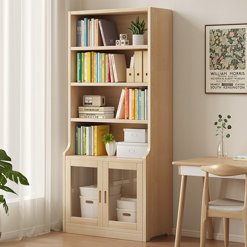 实木书架落地客厅置物架分层收纳储物柜简约现代转角客厅靠墙书柜