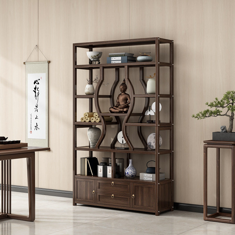 博古架实木新中式茶叶展示柜现代简约茶柜茶室收纳柜摆件置物架子