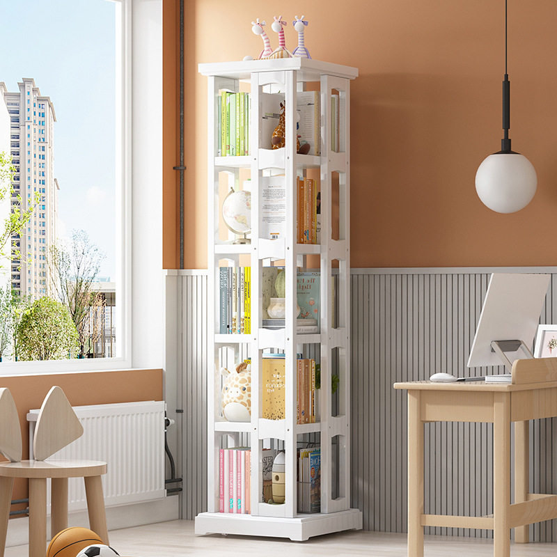 旋转书架可移动儿童家用落地简易实木置物架省空间多功能收纳书柜