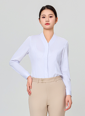 华为AITO汽车4S店白色弹力问界新能源鸿蒙智行V领浅灰色女士衬衫