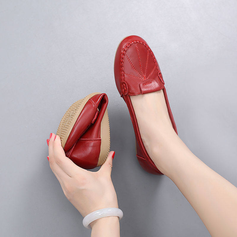 【头层牛皮,北极绒 】豆豆鞋瓢鞋秋季妈妈单鞋柔软透气女鞋