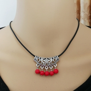 包邮云南民族风饰品复古藏饰项链镂空苗银弯管彩石锁骨链配饰额饰