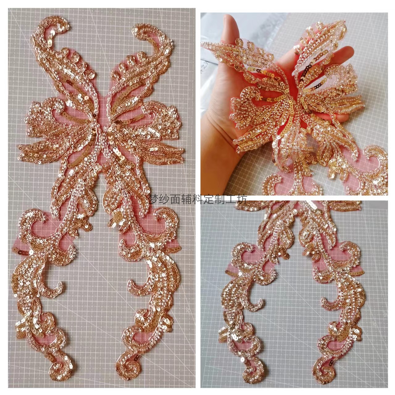 金蝴蝶片银管珠绣 金色蝴蝶 新娘礼服秀禾辅料 加股刺绣花贴DIY