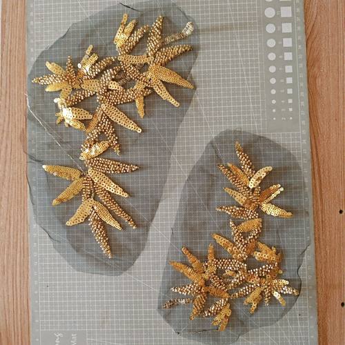 金色竹叶珠绣花贴 新娘婚纱礼服秀禾旗袍布贴 DIY新品上市