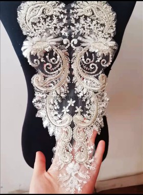 银色珠绣重工布贴 新娘婚纱礼服童装DIY装饰 刺绣亮片绣 活动价