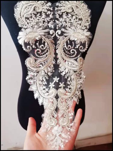 银色珠绣重工布贴 新娘婚纱礼服童装DIY装饰 刺绣亮片绣 活动价