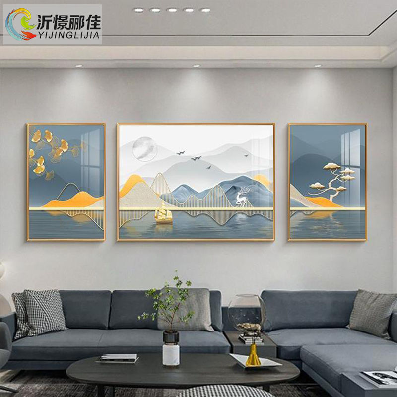 定做沂憬壁佳约室客厅装饰画简卧挂沙画发背景墙郦山水墙画高级感图片