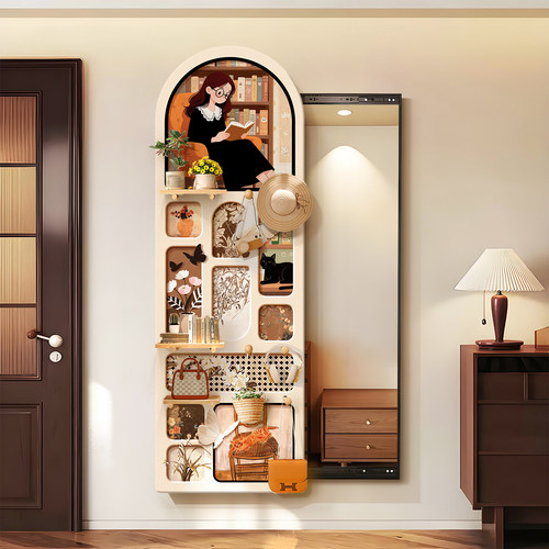 中古风隐藏式洞洞板全身镜入户玄关装饰隐形全身镜壁挂推垃镜挂画