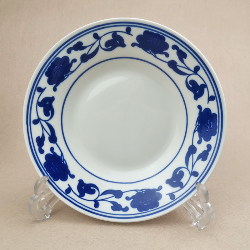 6-10个特价8英寸青花瓷盘子菜盘家用饭店菜碟子老式怀旧陶瓷汤盘