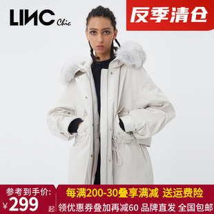女短款 LINC金羽杰2021冬新款 轻奢派克大毛领羽绒服外套Y21602268