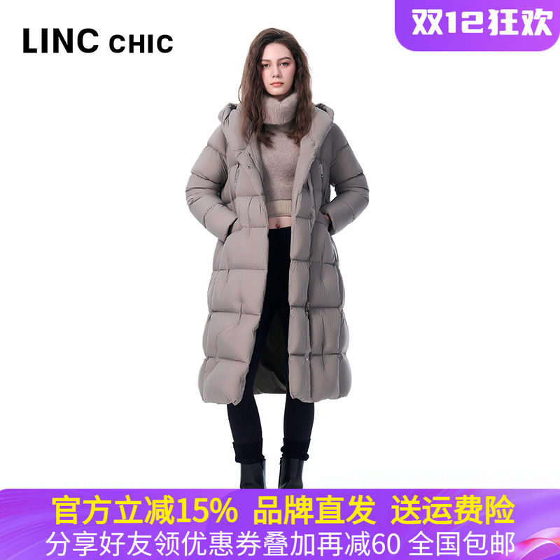 金羽杰冬季长款加厚连帽羽绒服女