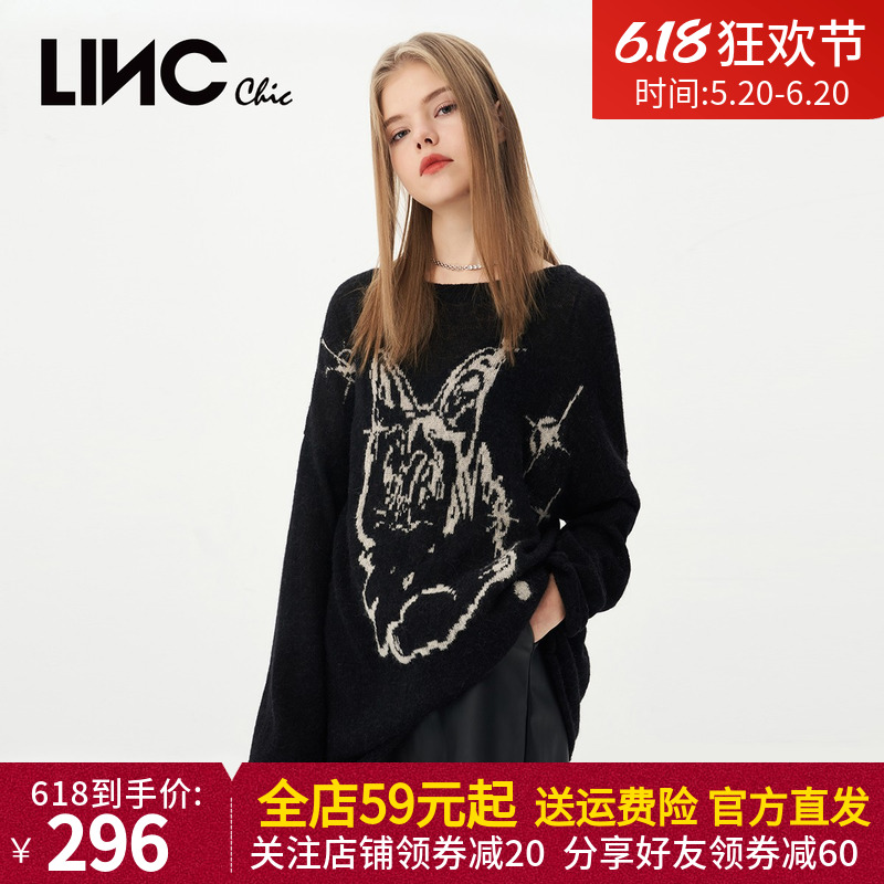 LINC金羽杰2023春夏季新款圆领落肩宽松马海毛毛衣毛衫S231SW235Y 女装/女士精品 毛针织衫 原图主图