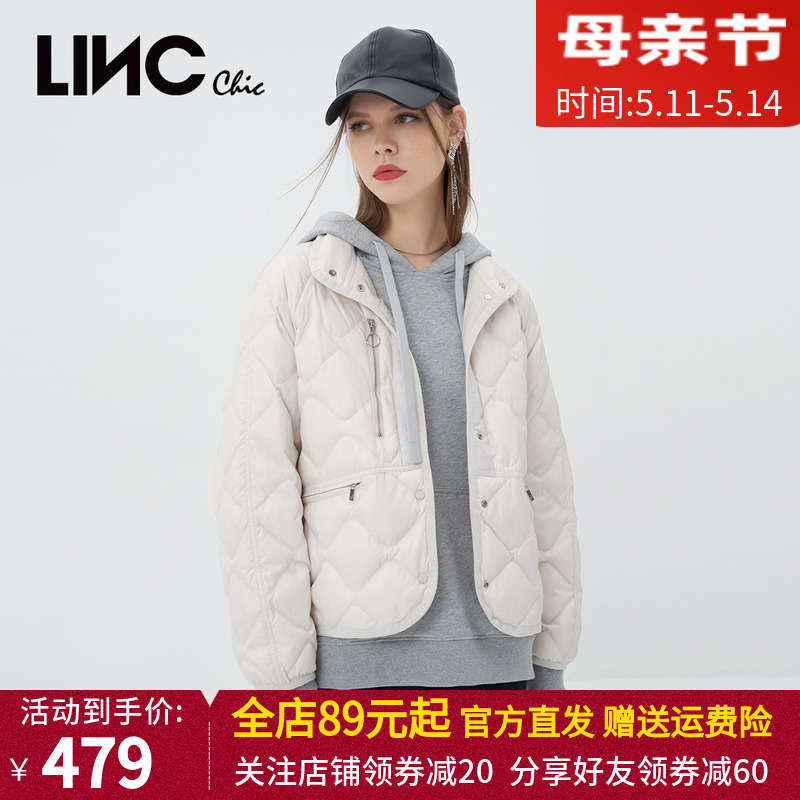 LINC金羽杰2022秋冬新款轻奢光泽轻薄短款羽绒服女夹克Y228010