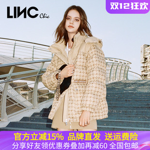 LINC金羽杰2022秋冬新款 面包羽绒服女Y22802285 复古老花满印短款