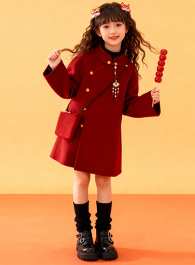 女童呢子外套拜年服秋冬2026新款洋气加厚红色大衣中国风喜庆唐装
