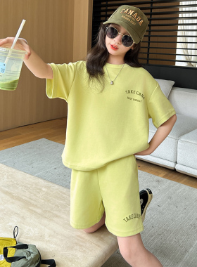 韩国潮女童短袖套装夏季新款中大儿童短裤两件套运动休闲女孩衣服