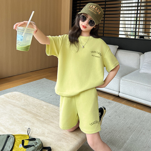 韩国潮女童短袖套装夏季新款中大儿童短裤两件套运动休闲女孩衣服