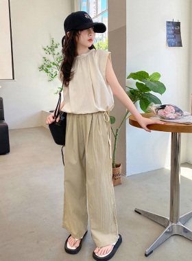 韩国女童夏装套装无袖冰丝薄2025新款儿童山本裤两件套时髦洋气潮