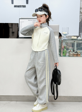 韩国女童套装春秋2025新款中大童洋气时髦女孩修身运动服两件套潮