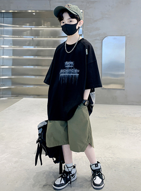 韩国潮男童短袖套装夏季薄款儿童两件套2025新款中大童帅气夏装潮