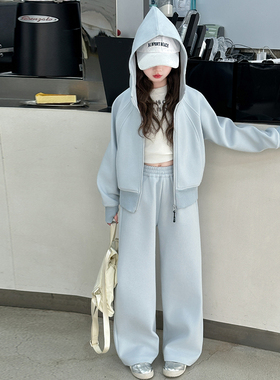 韩国女童套装春秋2026新款洋气儿童连帽卫衣阔腿裤中大童两件套潮