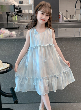 韩国女童连衣裙夏装2026新款雪纺裙子中大童夏季背心裙女孩公主裙