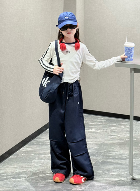 韩国潮女童秋冬洋气运动套装中大童时尚长袖T恤休闲阔腿裤三件套T