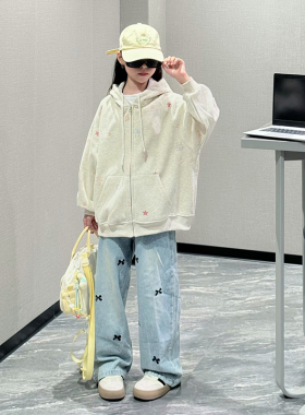 女童卫衣外套春秋款2025新款中大儿童洋气韩版女孩连帽开衫上衣潮