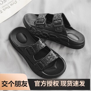 【日本MJ】拖鞋男款2026皮面男士一字拖夏季外穿踩屎感厚底凉拖鞋