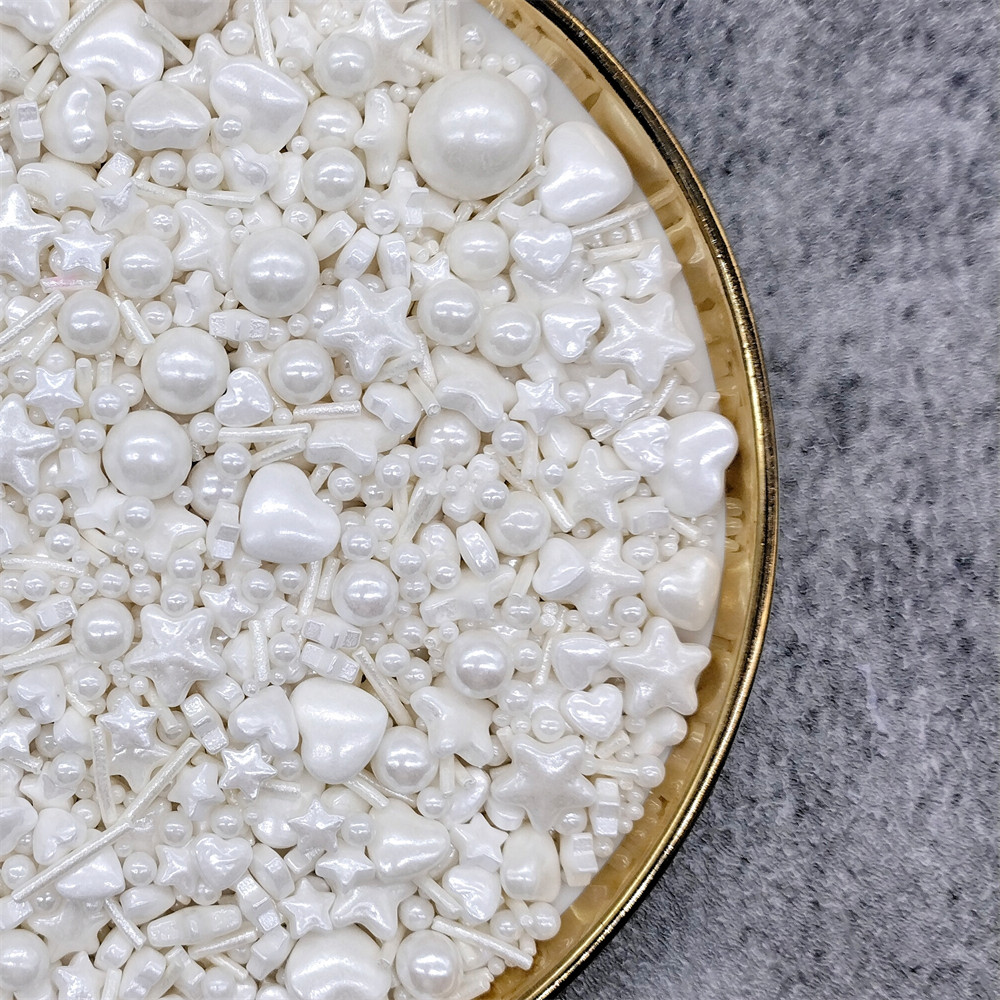 曦之恋 白色珍珠糖大小珍珠爱心五星蛋糕烘焙装饰糖珠混合款500g