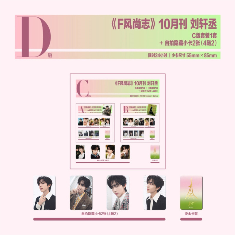 计入销量 F风尚志 10月 刘轩丞官方D版:A+B封面+大片小卡4张+拍立得4张+自拍卡8张 F风尚志杂志2025年十月