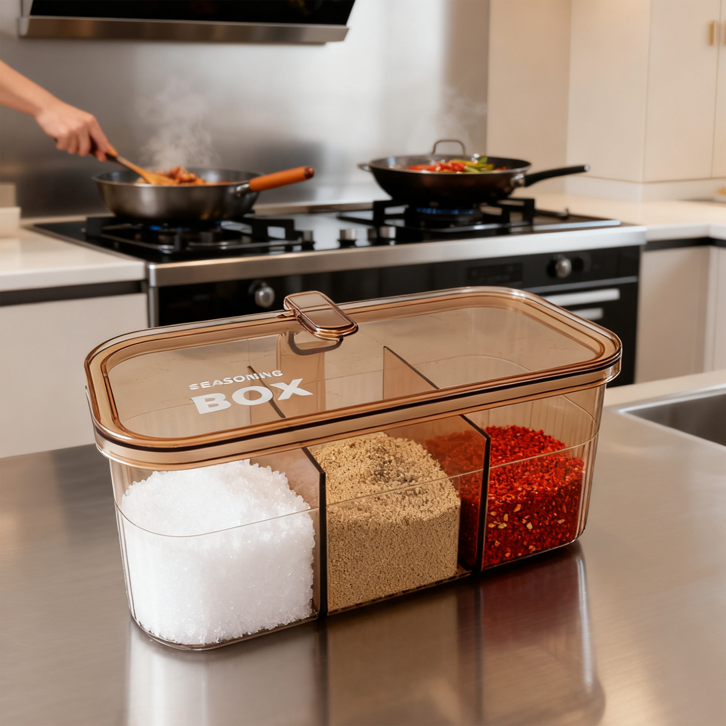 厨房分格调料盒密封防潮盐糖味精收纳盒家用调味品储存盒一体多格