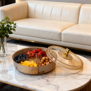 轻奢透明果盘家用客厅水果盘带盖分格零食盘乔迁结婚喜事糖过年