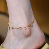 法式 温柔复古风螃蟹海星彩宝脚链海洋元 素足链ins风网红简约脚串