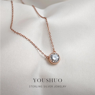 莫桑石小气泡项链女配饰高级感轻奢小众玫瑰金飞碟锁骨链钻石吊坠