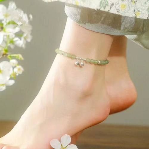 和田玉铃铛脚链女2025新款潮玉足链ins一步一响宫铃脚环银腿环y2k