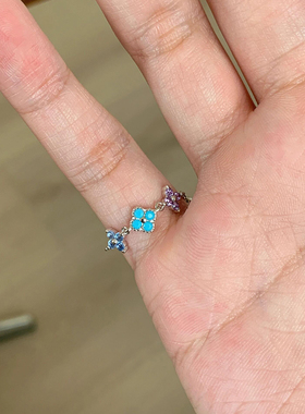 绿色多巴胺四叶草戒指女小众设计可调节小指尾戒耳钉手链首饰套装