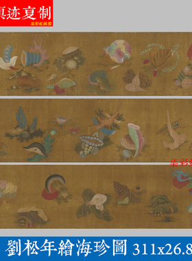 南宋刘松年绘海珍图微喷宣纸绢布复制工笔海洋生物画书房把玩手卷