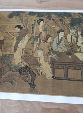 明代四大才子唐寅西雅园集工笔人物画微喷绢布高清复制品临摹学习
