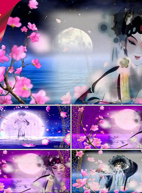 新贵妃醉酒 配乐成品 古典戏曲屏风 京剧美人大海桃花 视频素材